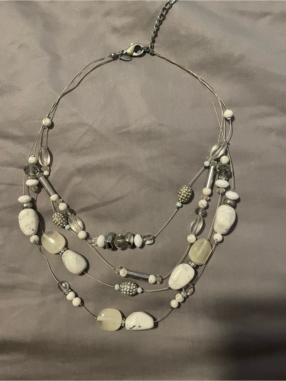 Chico's White and Silver Multi-Strand Beaded Necklace
